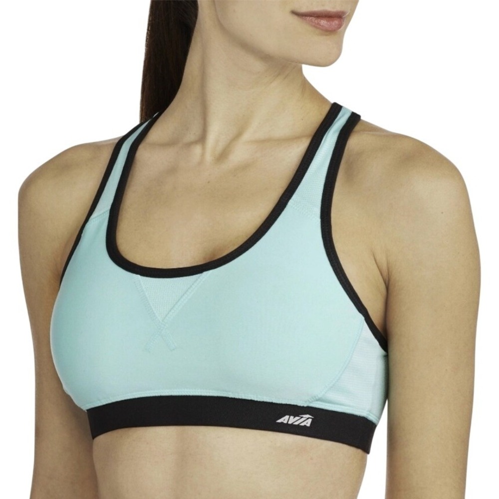 Avia Solid Matrix Sports Bra Light Blue Black Trim Racerback Athletic‎ XS NEW